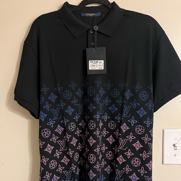 Louis Vuitton Black and Purple Patterned Polo Shirt - Picture 1 of 6